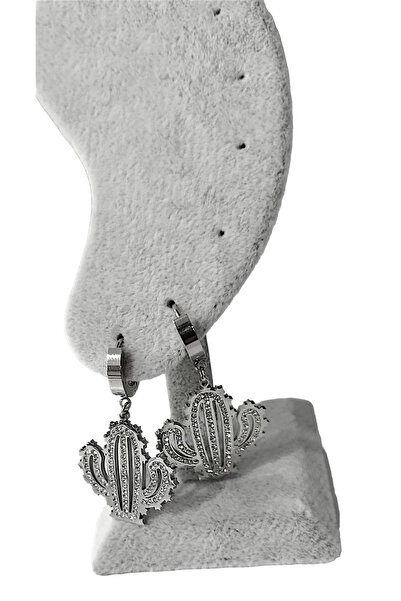 Cesicey Women's Steel Zircon Stone Cactus Earrings Silver Color