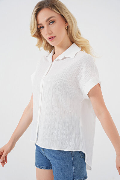 Bigdart Women's Striped Short Sleeve Shirt 20324 - White