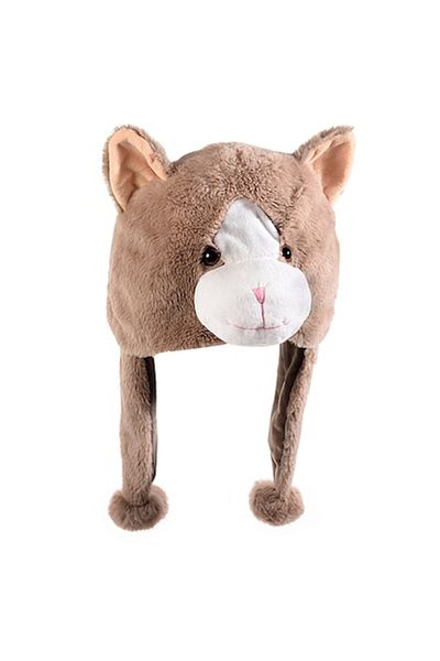 OEM Soft plush hat with long ears, Alpaca pattern, cream-white, 27x29 cm