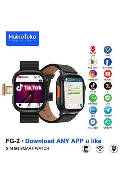 haino teko germany FG-2 Android Smart Watch with 5G SIM Card, Built-in Camera and GPS Black