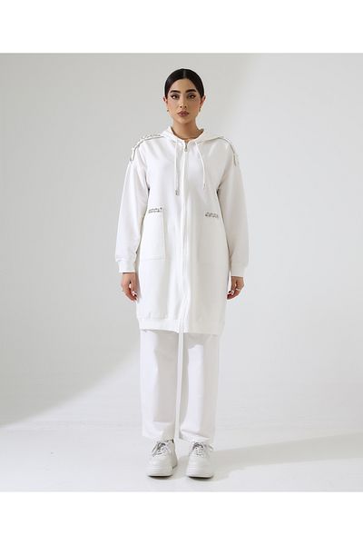 Fi'l Arz Fashion Pearl Hooded Sports Cotton Suit