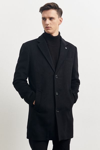 AC&Co / Altınyıldız Classics Men's Black Standard Fit Regular Cut Mono Collar Wool Coat