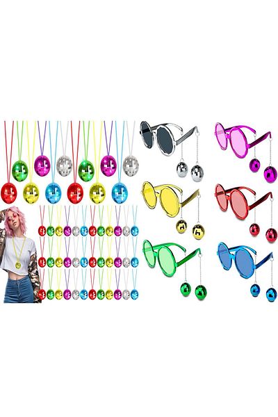 CONAHOME 12 piece colorful disco ball retro party set – 6 necklaces + 6 glasses