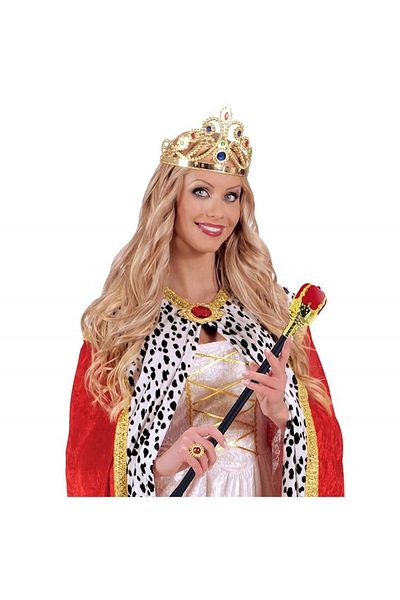 CONAHOME Gold Color Princess Crown with Rhinestones and Red Royal Princess Scepter