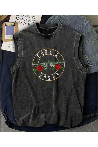 1blood Σειρά Rock Yıkamalı Guns N' Roses Unisex Εξατομικευμένο Μπλουζάκι