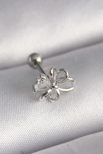 CONAHOME 316L Steel Silver Color Zircon Stone Detail Ribbon Model Tragus Piercing - Tj-Pr1289