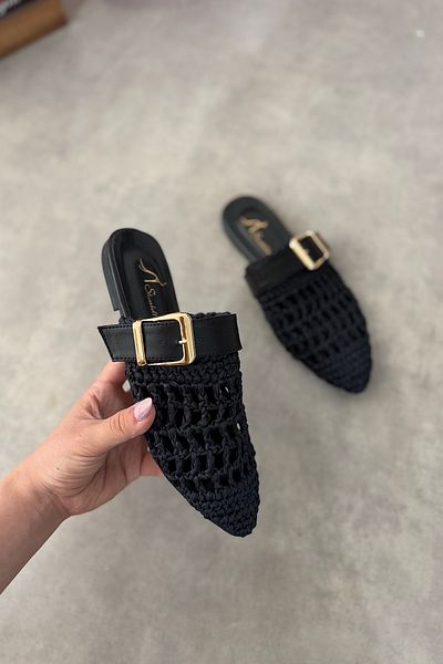 SHOEBELLAS Papuci de damă Hoi cu centură neagră din tricot