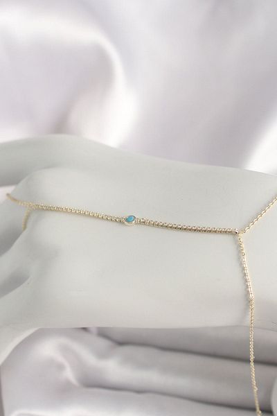 CONAHOME Brass Gold Color Waterway Zircon Stone Blue Stone Detailed Women's Shahmeran - Tj-Sn621