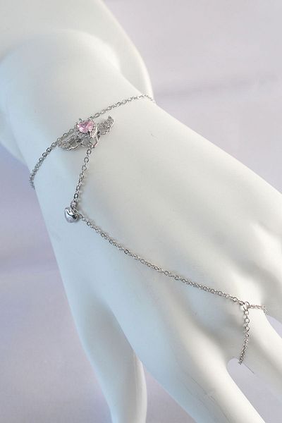 CONAHOME 316L Steel Silver Color Pink Zircon Stone Winged Heart Model Şahmeran - Tj-Sn584