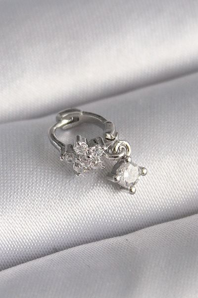 CONAHOME 316L Steel Silver Color Zircon Stone Flower Model Dangle Detail Tragus Piercing - Tj-Pr1311
