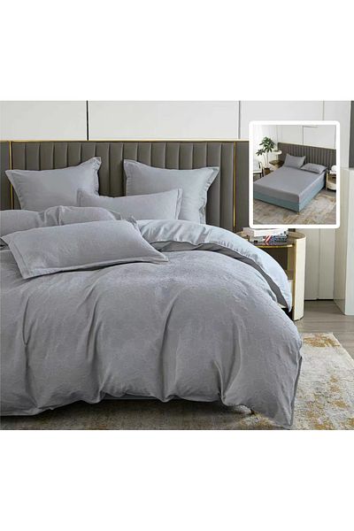 Pucioasa Natur Uni Baroque Bed Linen 6 Pieces With Cover (Grey)