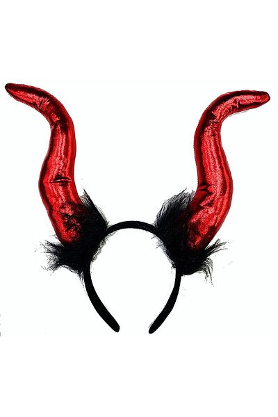 CONAHOME Red Color Mega Size Black Feathered Satin Finish Horned Maleficent Crown 30X28 cm