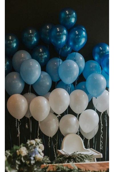 Çemrek Süs Parti Metallic Navy Blue and White Balloon Set of 30