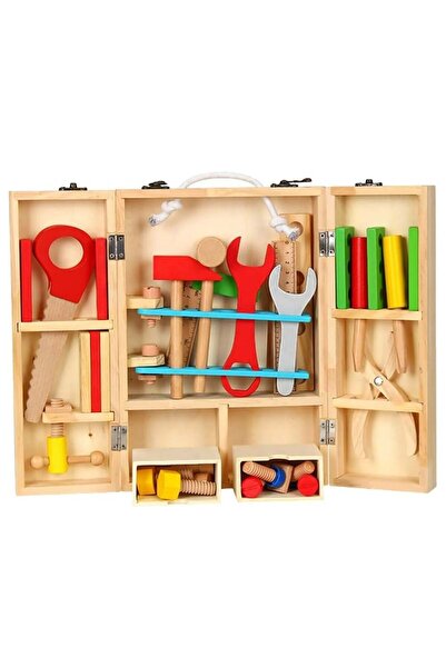 Toy Trusă de scule din lemn pentru copii, set educativ cu unelte colorate, 3+...