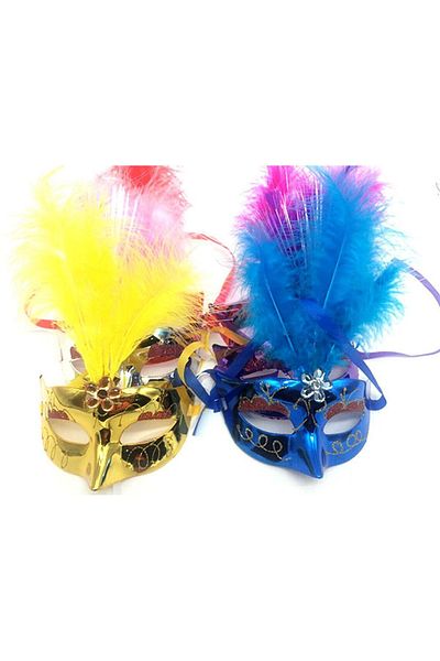 CONAHOME Colorful Feather Venetian Party Mask Mixed Color 12 Pieces