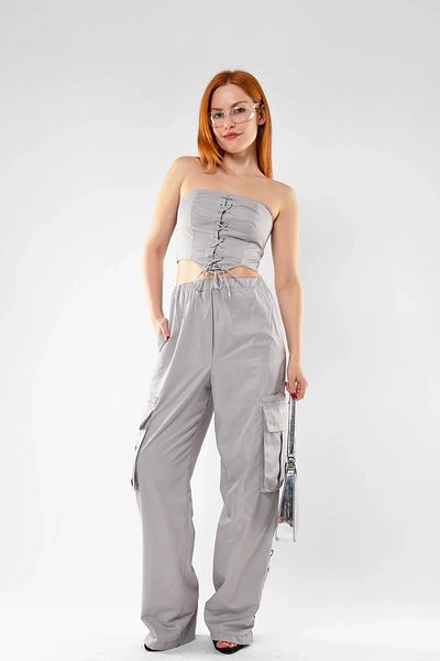 Bak Moda Gray Bustier Suit with Binding Detail