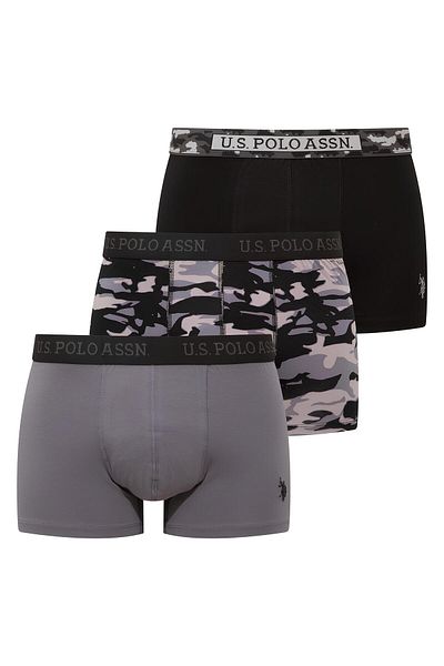 U.S. Polo Assn. Men's Boxer Set of 3 - Black Anthracite & Printed Cotton Boxer