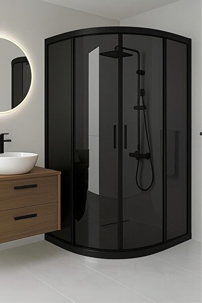 Durul Duşakabin Füme Temper Cam Elegant Seri Oval Siyah Profil - Yükseklik: 190 Cm