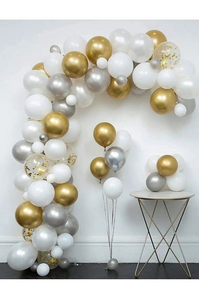 Çemrek Süs Parti Metallic Gold Silver White Transparent Sequin Balloon Chain Set of 100