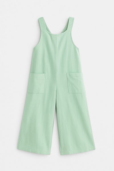 Magu Girl's Cotton Mint Green Pocketed Wide Leg Jumpsuit
