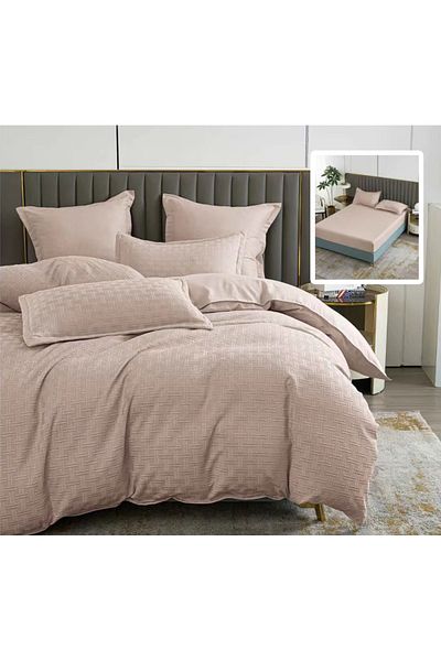 Pucioasa Natur Uni Stripe Bed Linen 6 Pieces With Cover (Capucino)