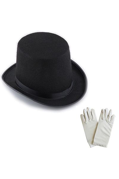 CONAHOME Black Magician Sombrero 15 cm - 1 Pair White Magician Gloves - Adult Size