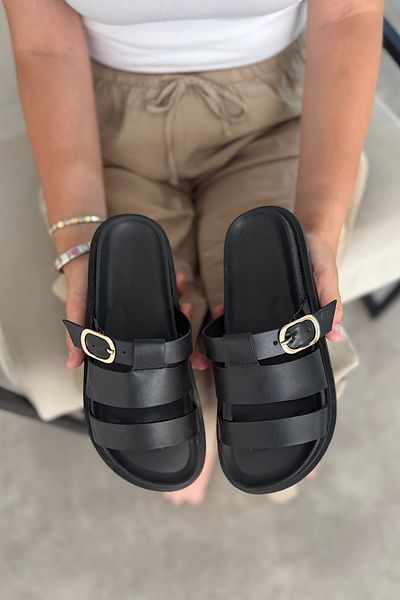 SHOEBELLAS Zena Black Cage Detailed Women's Sandals