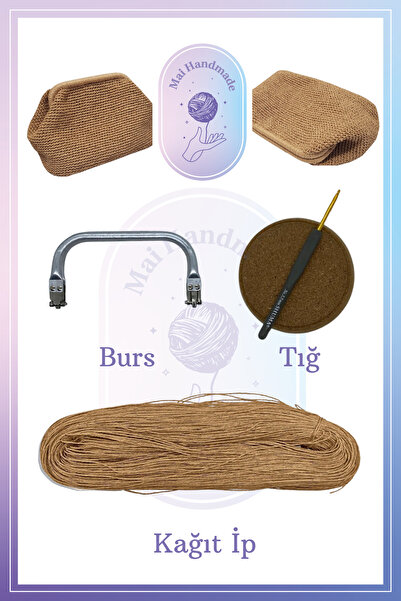 Mai Handmade Hobby ve Örgü Evi El Yapımı Kağıt İpten Çanta Yapım Seti – Tığ, Burs ve Kağıt İp