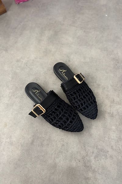 SHOEBELLAS Papuci de damă Hoi cu centură neagră din tricot