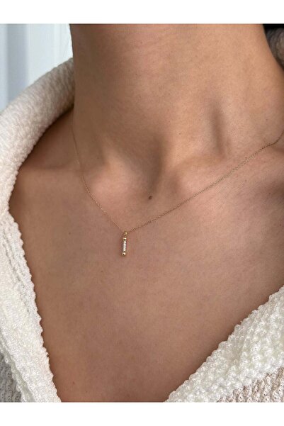 Zeyd Jewelry Minimal Line Taşlı 14 Ayar Altın Kolye