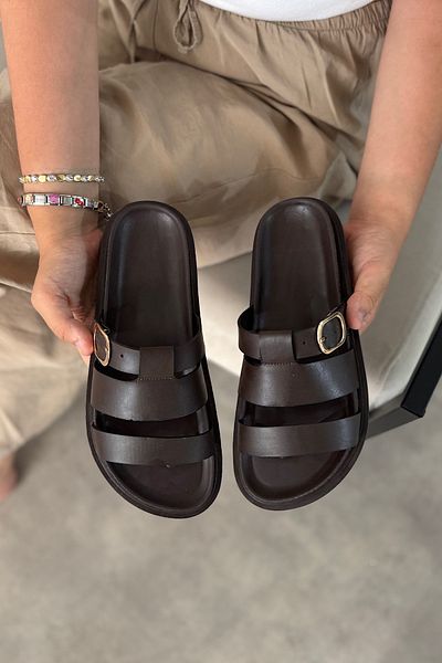 SHOEBELLAS Zena Bitter Brown Lattice Detailed Women's Sandals