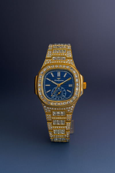 Goldpower ساعة يد نسائية فاخرة بتقويم حجري