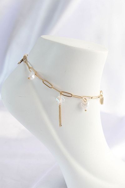 CONAHOME 316L Steel Gold Color Heart Detailed Dangle Anklet - Tj-Hh1561