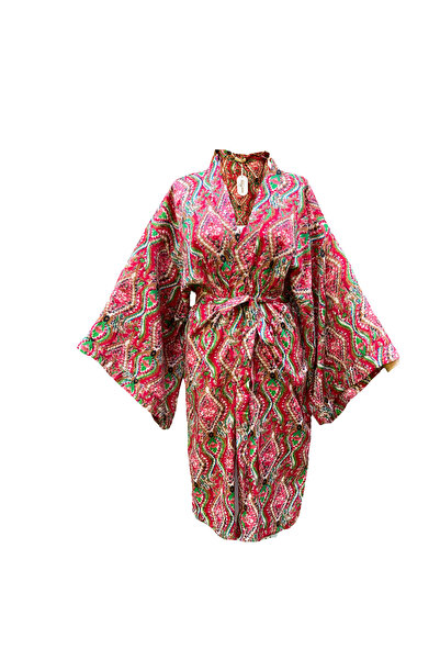 LİLA MARE İthal Hint Kumaşlı Handmade Beachwear Yazlık Kimono Standart Bedenl...