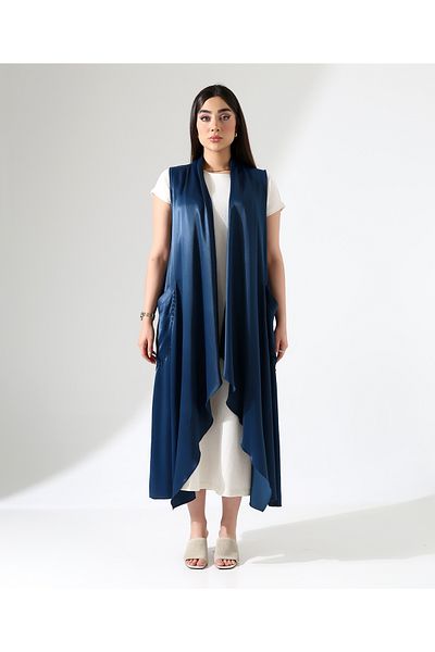 Fi'l Arz Fashion سترة طويلة بياقة شال من الساتان
