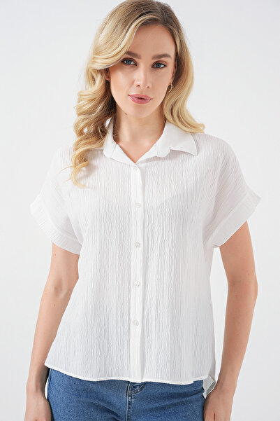 Bigdart Women's Striped Short Sleeve Shirt 20324 - White