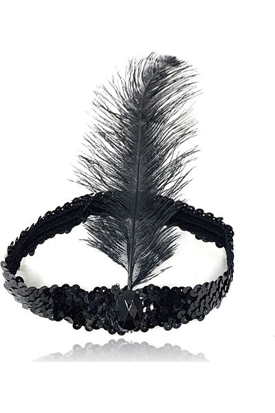 CONAHOME Black Color Charleston Headdress 90's 80's Feather Headband