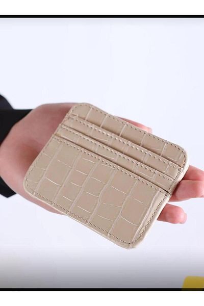 mlio Γυναικεία Κρέμα Croco Faux Leather, με 4 θήκες για κάρτες και θήκη για κέρματα, θήκη για κάρτες