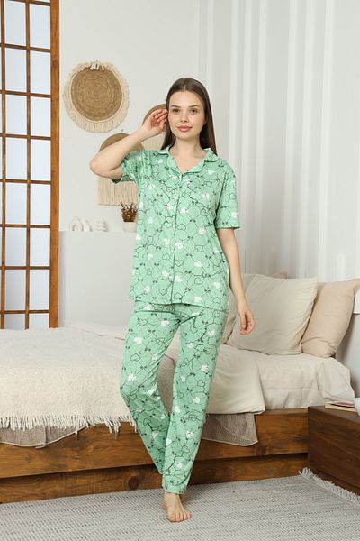 LİLA İÇ GİYİM Women's Button Milan Short Sleeve Pajama Set