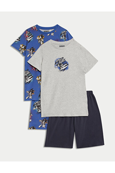 Marks & Spencer 2'li Saf Pamuklu Sonic The Hedgehog™ Pijama Seti (3-14 Yaş)