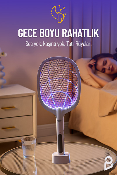 Enkado Şarjlı Elektrikli UV Işıklı Sivrisinek Öldürücü Raket Sinek Kovucu Sineksavar Işıklı Raket Sineklik