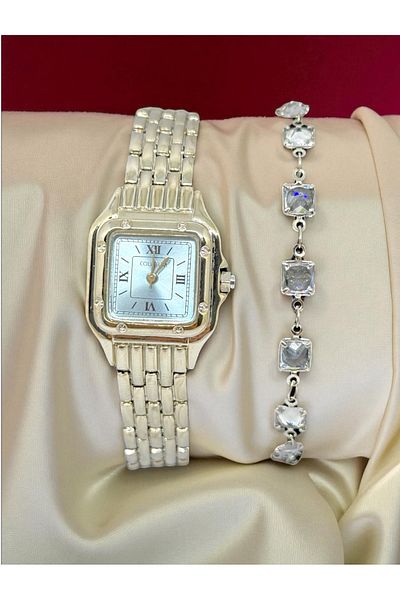 MAC CENTER Vintage Square Steel Cord Women Wristwatch and Women's Bracelet-Pinterest Watch- Watch- Bracelet