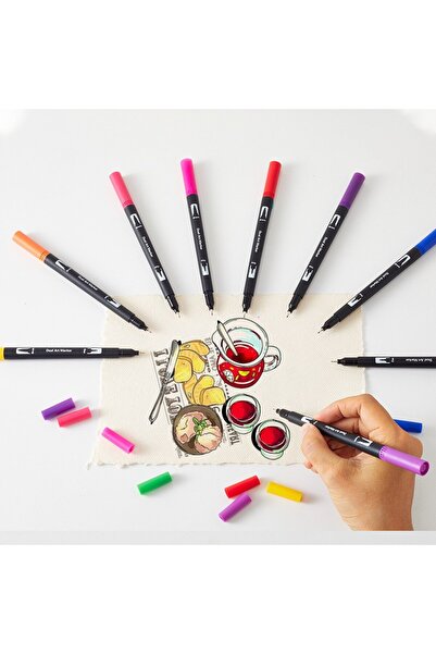 Bibilel Kids Set of 48 Bibilel Water-Based Double-Tip Markers, 1–2 mm & 0.4 mm, Black Body, Multicolor