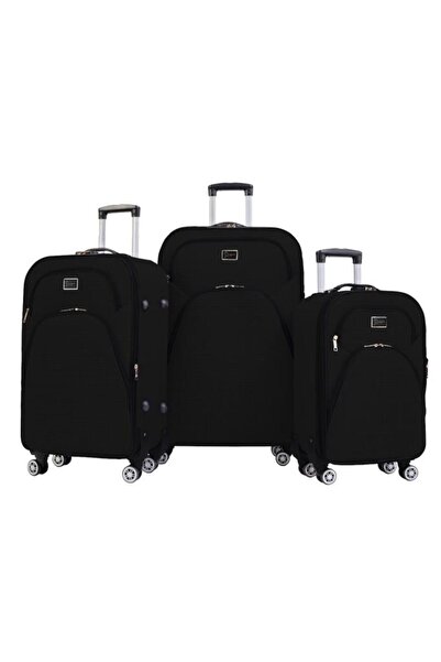 louisiana polo 3'lü Valiz Seti 4 Teker Kumaş Valiz Siyah 1081