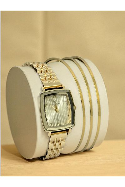 MAC CENTER Model Gold Color Steel Cord Women's Wristwatch and Combination Bracelet Set - Watch - Bracelet