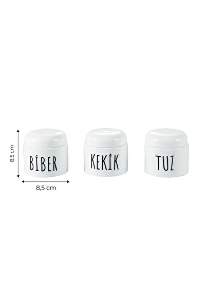 Kitchen Life 3’lü Vakumlu Porselen Salt Pepper Sugar Baharatlık Kavanoz Seti - Tuz, Biber, Kekik Saklama Kabı