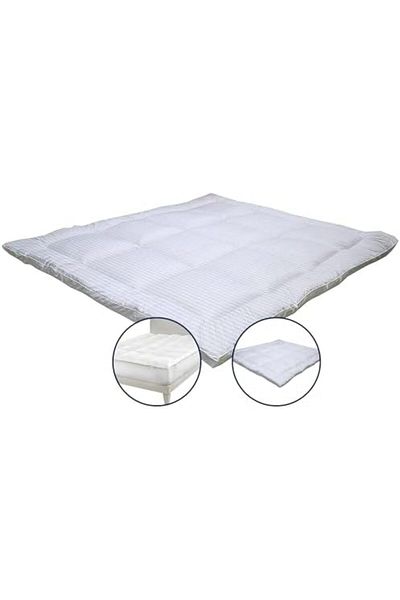 INFINI HOMES White and Stripe Mattress Topper | 1000GSM Microfiber Filling | Size 180x200 cm