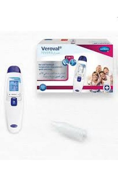 Veroval مقياس حرارة حمى 2 في 1 - للأذن والجبهة، قياس سريع، موثوق به للأطفال من عمر 0 أشهر فما فوق