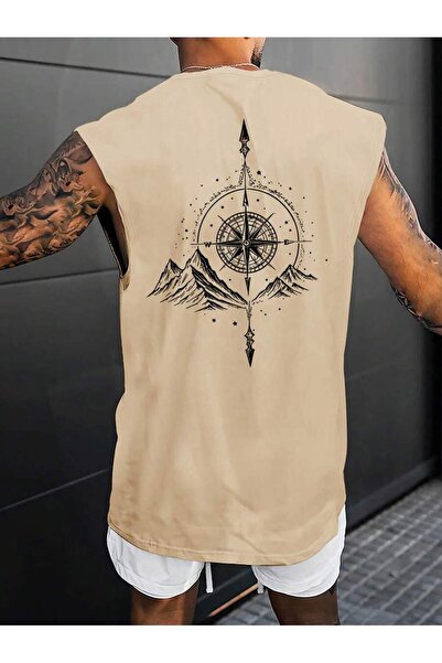 MOONBULL Ανδρικό αμάνικο μπλουζάκι με στάμπα Pusula Mountain Oversize