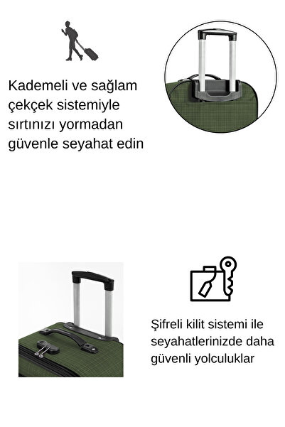 louisiana polo 3'lü Valiz Seti 4 Teker Kumaş Valiz Haki 1081